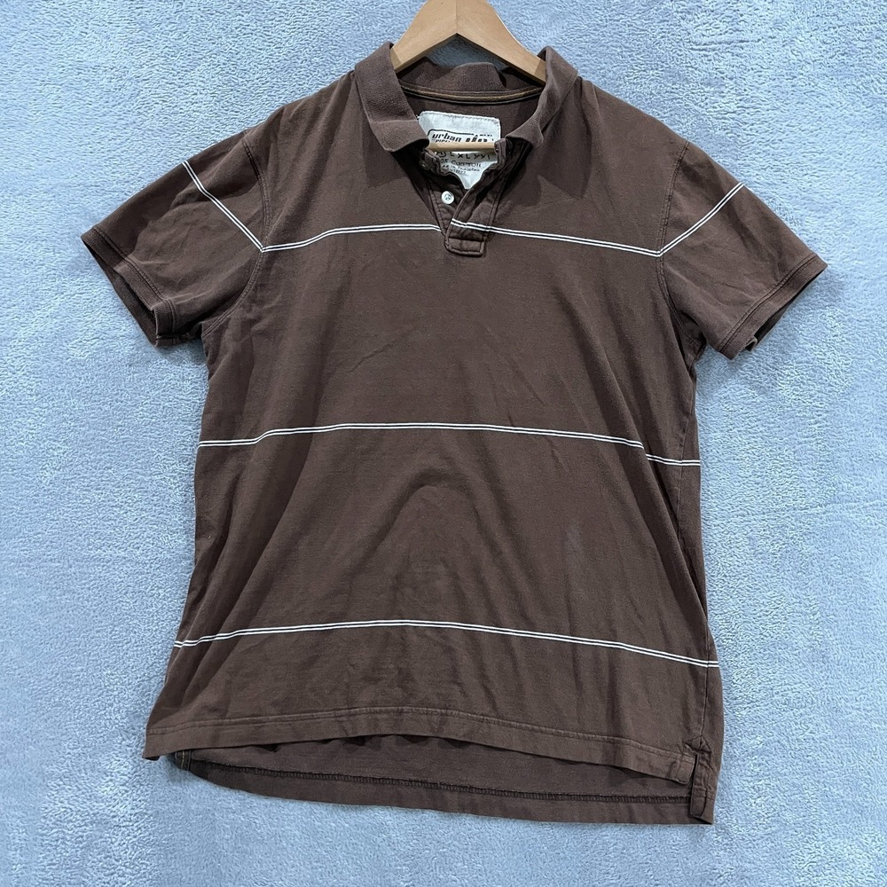 Urban Pipeline Polo Shirt Mens M Brown Striped Short Sleeve High Low Popover